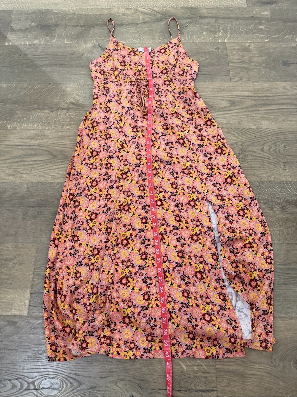 Pink Floral Boho Tie Front Slit Maxi Dress L - Picture 11 of 11